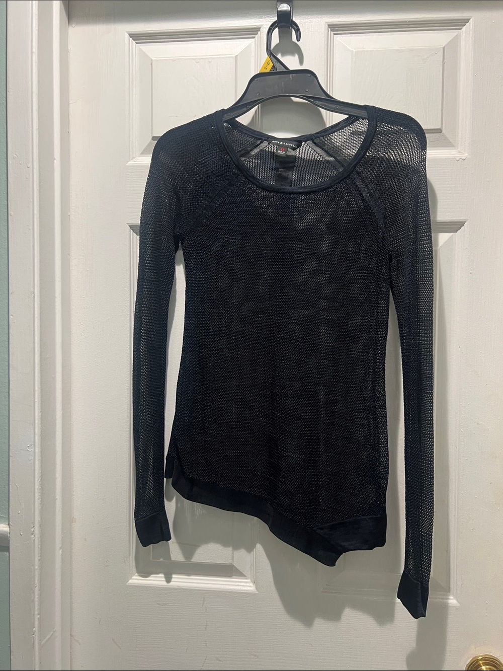 Rock & Republic Black Sheer Long-Sleeve Knit Top